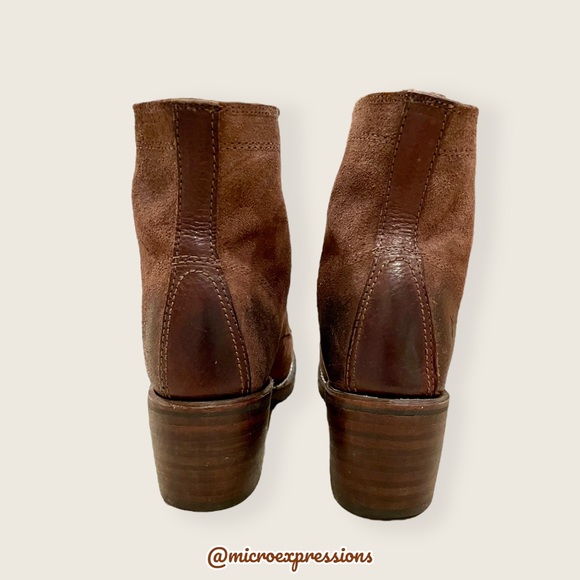 $428 Frye Sabrina 6G Lace Up Dark Brown Real Leather Suede Moto Combat AnkleBoot - Picture 10 of 14